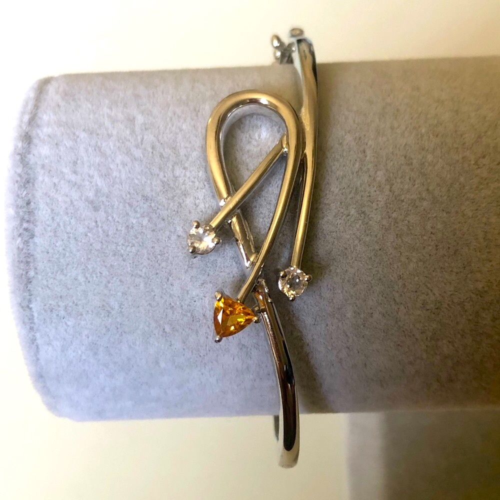 💎Yellow topaz 925 silver trend bangle bracelet genuine clear stones bracelet